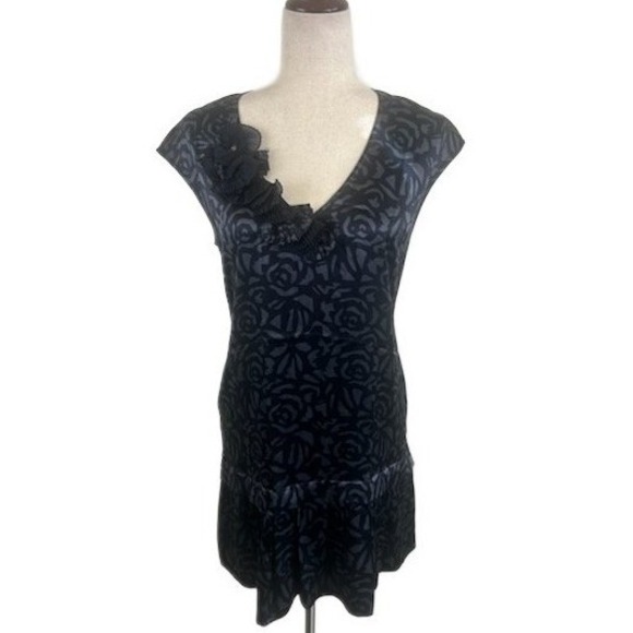 Rebecca Taylor 100% Silk Dress Rose Print Ruffle Detail Party Cocktail Size 4 - Picture 1 of 6